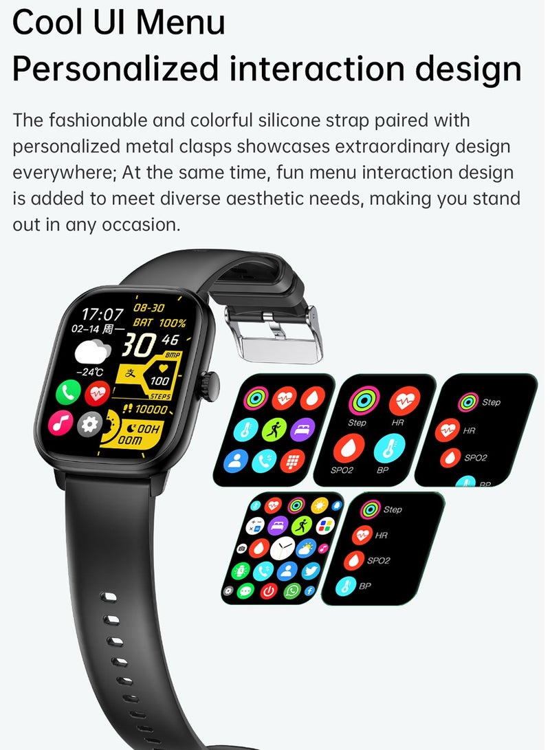 AROAQ Y80 Smart Watch, 200mah Battery Multifunctional Smart Wrist Watch, Large Display Sleep Monitoring Bluetooth Call Wrist Watch with Heart Rate Blood Oxygen and Body Temperature Measurement, (Black) - Image 4