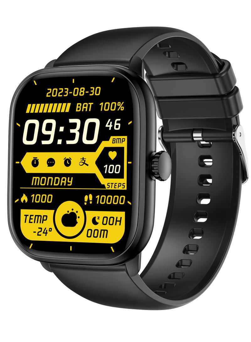 AROAQ Y80 Smart Watch, 200mah Battery Multifunctional Smart Wrist Watch, Large Display Sleep Monitoring Bluetooth Call Wrist Watch with Heart Rate Blood Oxygen and Body Temperature Measurement, (Black) - Image 1