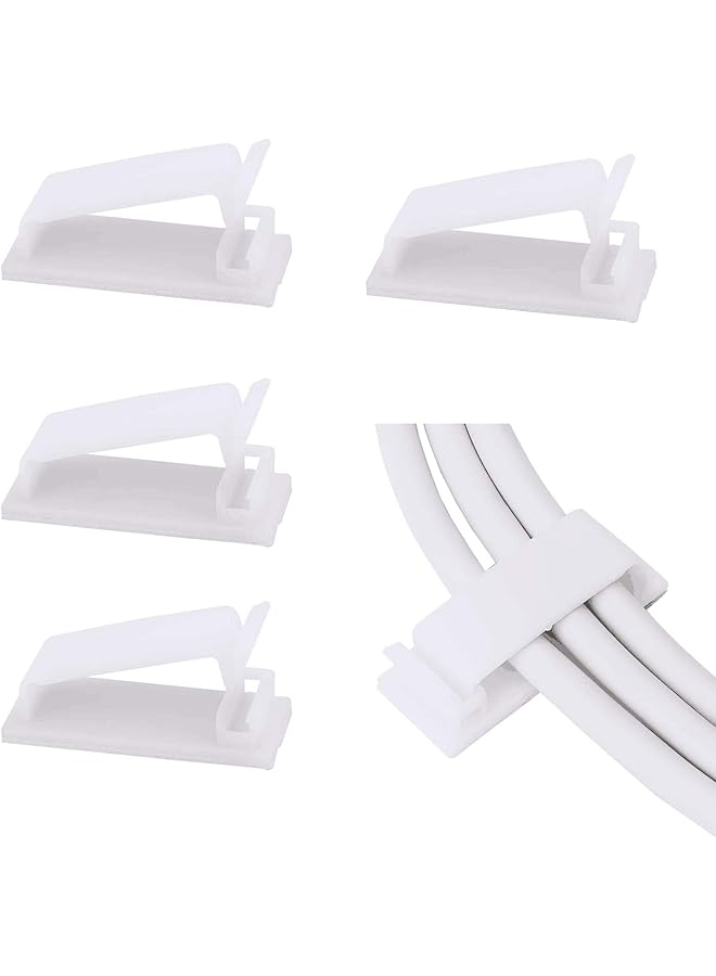 50Pcs Self Adhesive Cable Management Clips, Cable Organizers Wire Clips Cord Holder for TV PC Ethernet Cable under Desk Home Office (White)