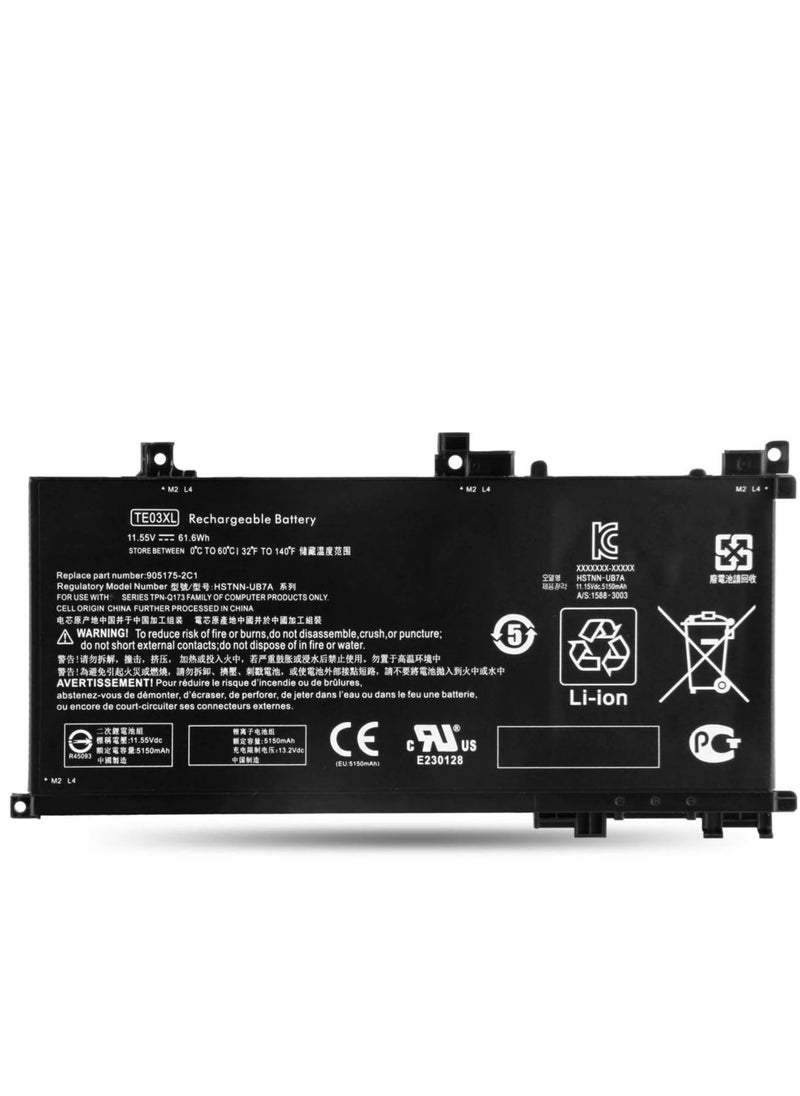 Generic TE03XL Replacement Laptop Battery for HP Pavilion 15 Omen 15-BC000 15-BC015TX BC400NA BC006NA BC411TX BC406TX BC407TX BC408TX 15-AX033DX AX009NA AX001TX AX001NS (11.555555 55) 55) V 61.6. Wh  - Image 1