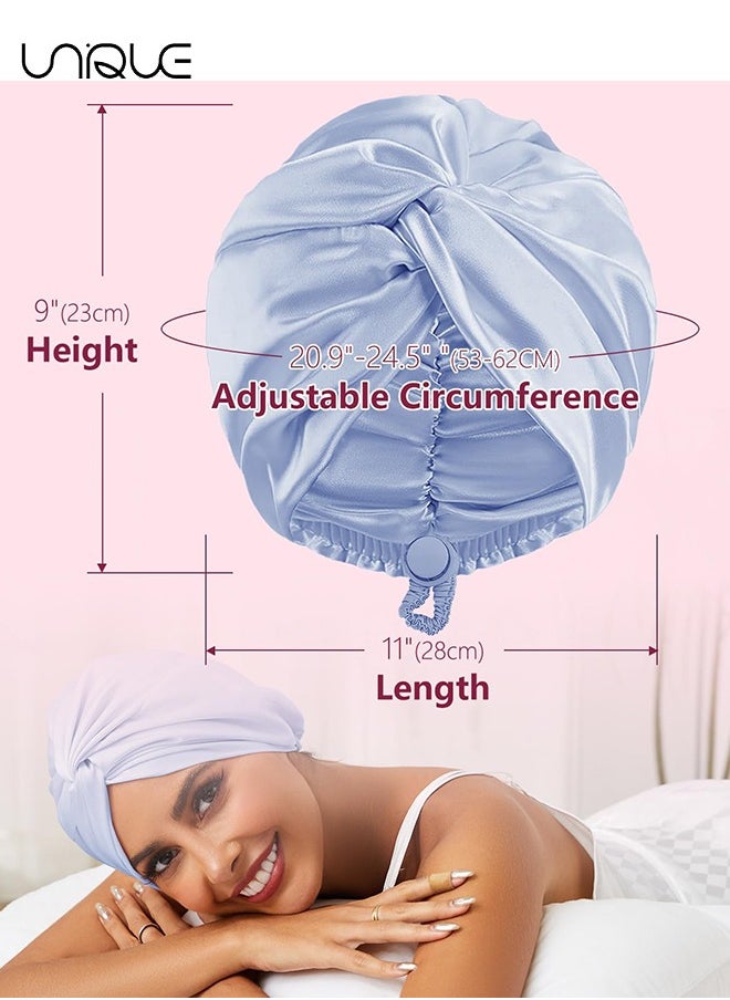Unique Nightcaps - Silk Satin Hair Caps - Adjustable Double Curls Sleep Caps for Unisex Curls Natural Hair (Blue)  - Image 2