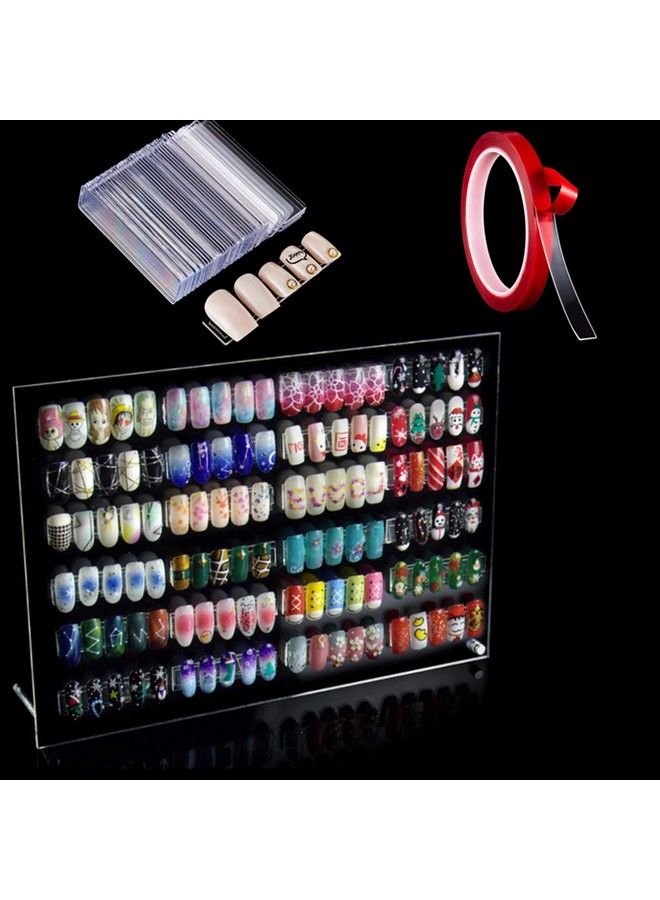 BetterJonny 1Pcs Transparent Acrylic Nail Art Display Holder Betterjonny 50Pcs Nail Stand With 3M Double Sided Tape For Professional Salon False Nail Sample Display - Image 2