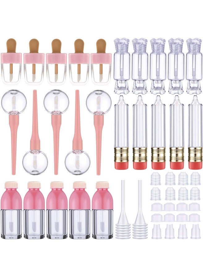 Maitys 30 Pieces Empty Lip Gloss Tubes Tool Set Include 25 Pencil Ice Cream Lollipop Bottle Candy Shaped Empty Lip Gloss Bottle Refillable Lip Balm Containers And 5 Plastic Funnels For Women Girls Diy - Image 2
