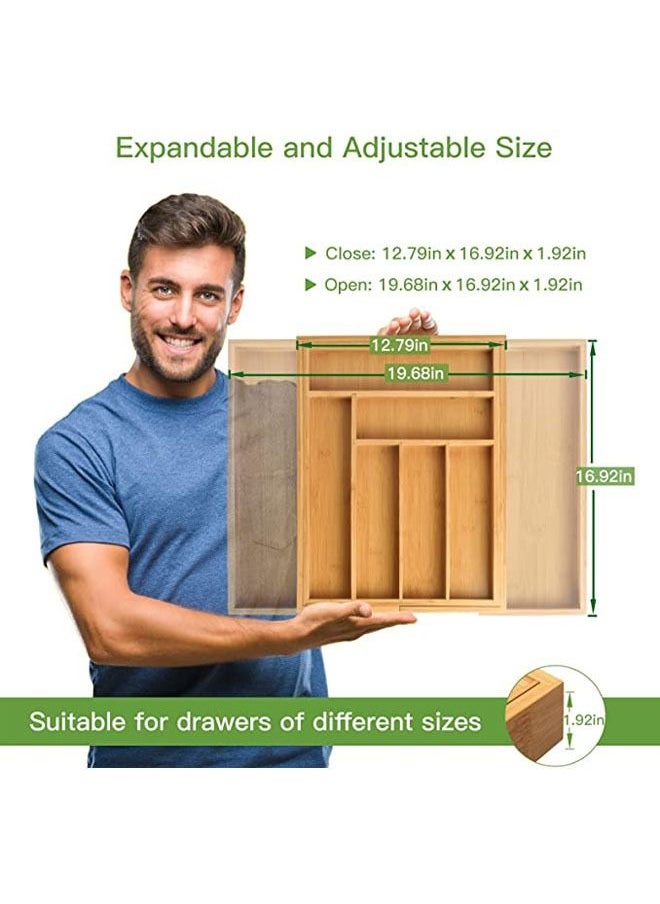 Arabest - Bamboo Expandable Drawer Organizer for Utensils Holder, Adjustable Cutlery Tray, Wood Drawer Dividers Organizer for Silverware, Flatware, Knives in Kitchen, Bedroom, Living Room - Image 1