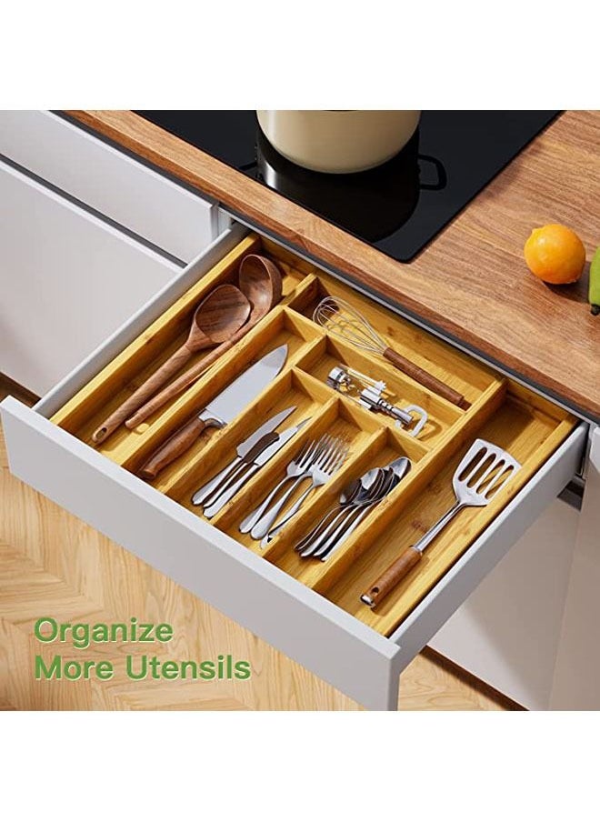 Arabest - Bamboo Expandable Drawer Organizer for Utensils Holder, Adjustable Cutlery Tray, Wood Drawer Dividers Organizer for Silverware, Flatware, Knives in Kitchen, Bedroom, Living Room - Image 1