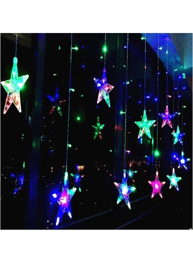 دريمزون أضواء ستارة النجوم 138 أضواء LED لنافذة النجوم مع 2 متر و12 نجمة و8 أوضاع لزينة رمضان وعيد الميلاد وحفلات الزفاف والحديقة متعدد الألوان - Image 1