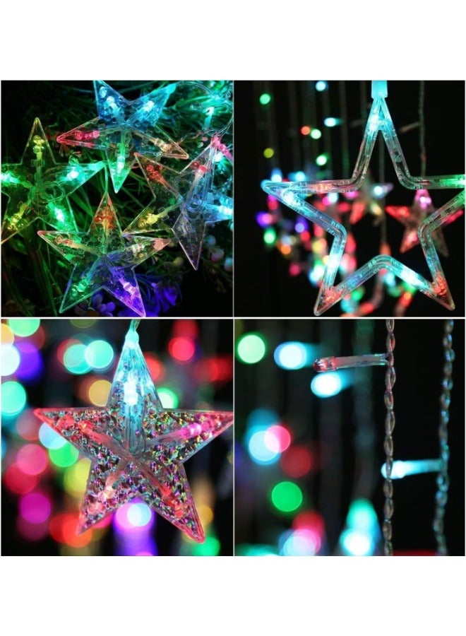 دريمزون أضواء ستارة النجوم 138 أضواء LED لنافذة النجوم مع 2 متر و12 نجمة و8 أوضاع لزينة رمضان وعيد الميلاد وحفلات الزفاف والحديقة متعدد الألوان - Image 2