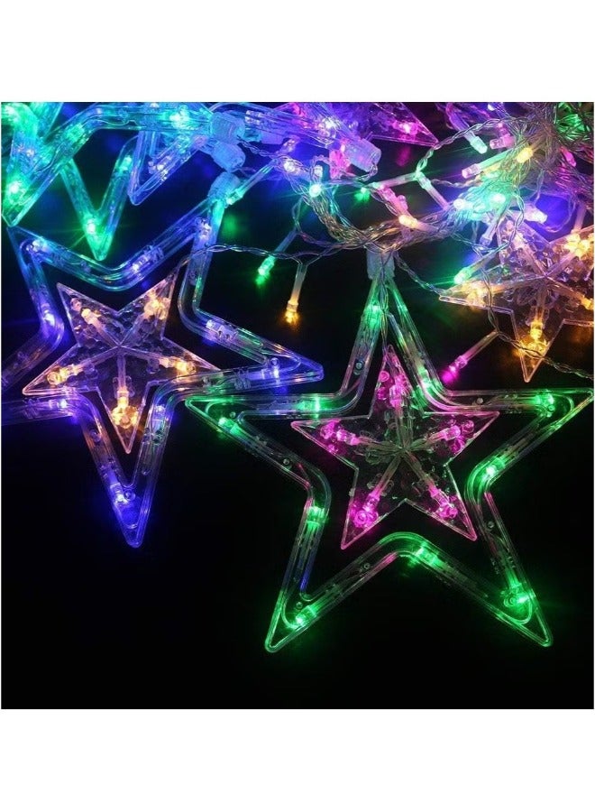 دريمزون أضواء ستارة النجوم 138 أضواء LED لنافذة النجوم مع 2 متر و12 نجمة و8 أوضاع لزينة رمضان وعيد الميلاد وحفلات الزفاف والحديقة متعدد الألوان - Image 4