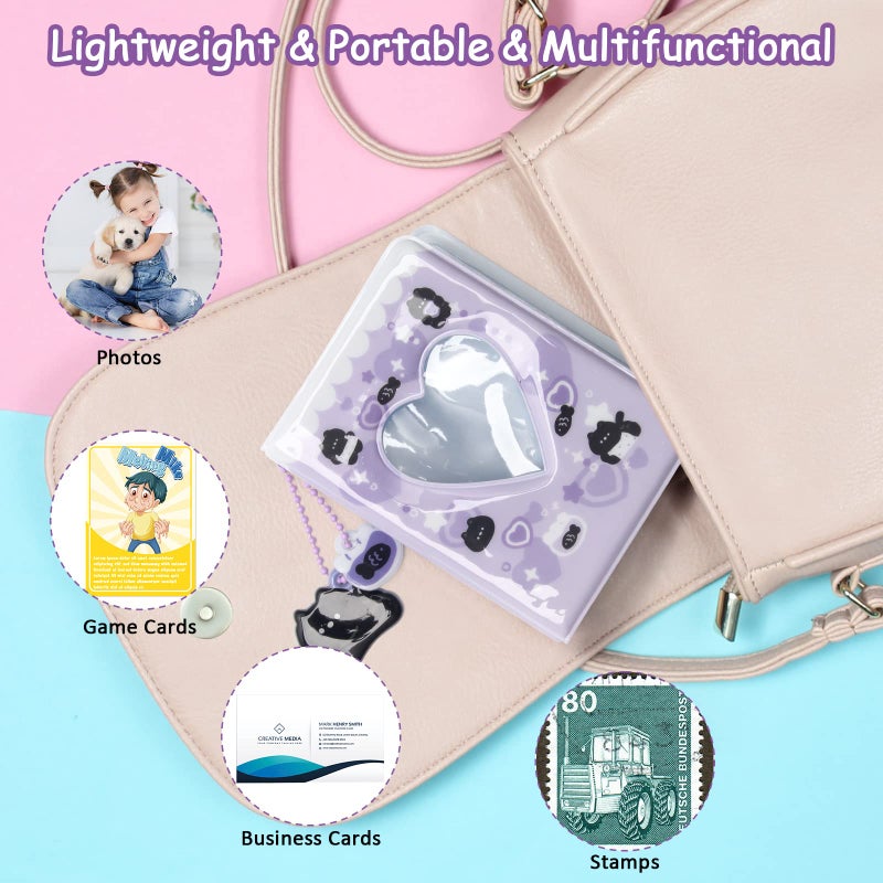 Catcan 3 Inch Mini Photocard Album Kpop Photocard Binder, Catcan Photo Card Holder Book 40 Pockets With Black Cat Pendant, Love Heart Hollow Out Photocard Binder For Collecting Picture (Purple Black Cat) - Image 4