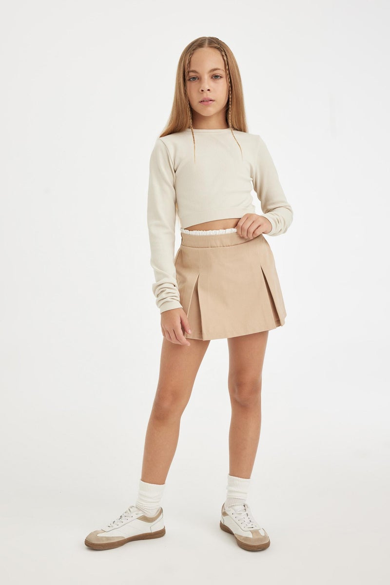 DeFacto Beige Girl Girl Gabardine Pleated Skort Casual - Image 5