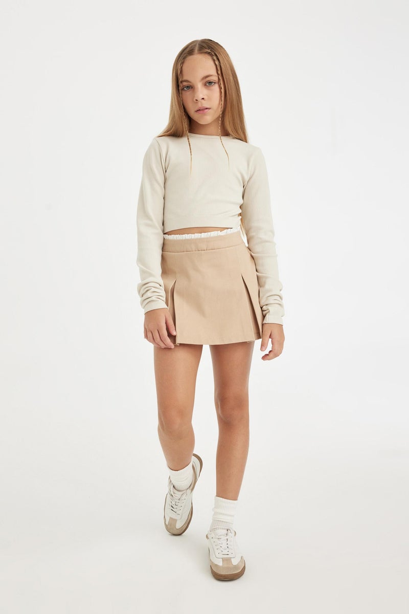 DeFacto Beige Girl Girl Gabardine Pleated Skort Casual - Image 4