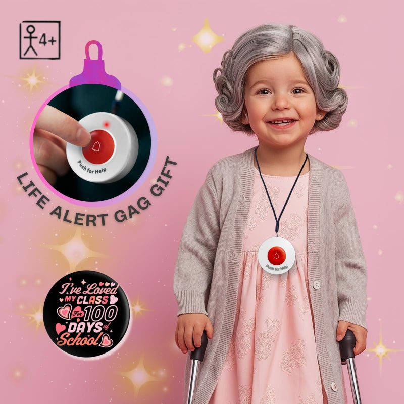 SYNLETT Light-up Fake Life Alert Button Prop 100th Day of School Costume, Fun Emergency Call Button - Image 3