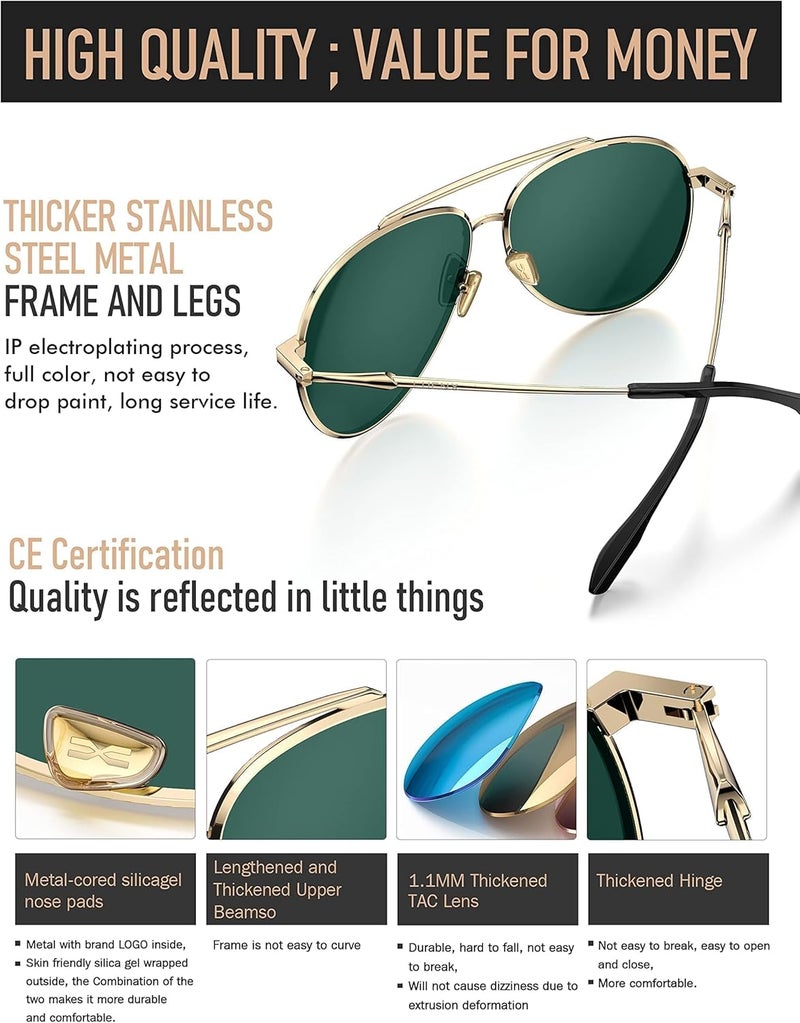 LUENX Aviator Sunglasses for Men Women Polarized - UV400 Protection, Stylish Shades 59 MM, Driving, Outdoor Activities - Image 5