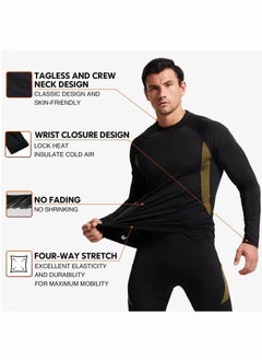 General Men's Thermal Underwear Sets Top & Long Johns Fleece Sweat Quick Drying Thermo Base Layer-Black  - Image 2