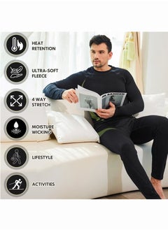 General Men's Thermal Underwear Sets Top & Long Johns Fleece Sweat Quick Drying Thermo Base Layer-Black  - Image 5