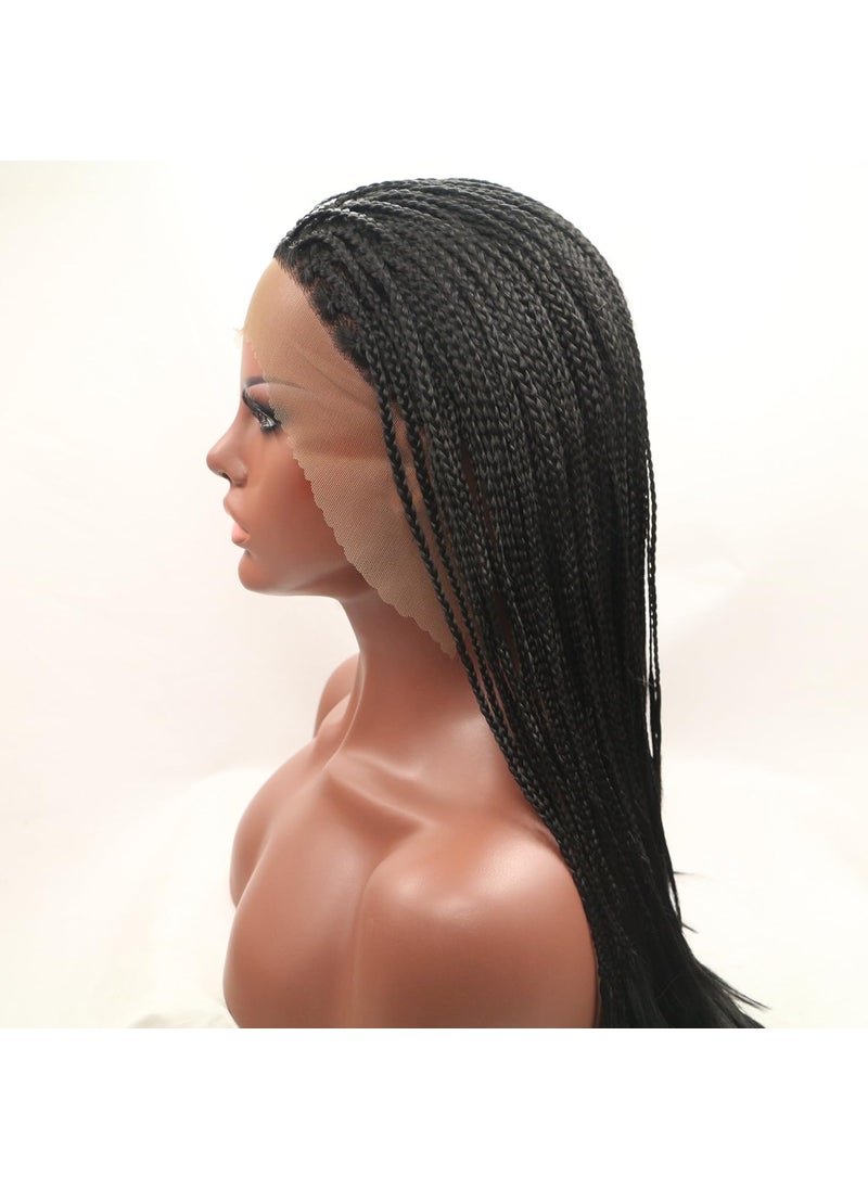 Xiweiya xiweiya Natural Black Box Braids 13x4 Lace Front Wig Mermaid Black Micro Braided Wig Heat Resistant Fiber Middle Cap Size 24 inch 