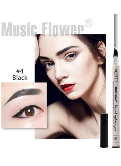 Music Flower Liquid Eyebrow Pen Eyebrow Pencil Waterproof Smudge Proof Long Lasting Fine Sketch Brow Pen with 4 Micro Fork Tip Liquid Tattoo Microblading Eyebrow Pen Brow Ink Gel Black 04  - Image 2