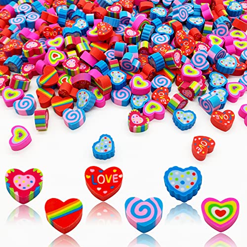 ZAKVOOR 300 Pieces Mini Heart Erasers Bulk Assorted Novelty Pencil Erasers Decorative Stationery Accessories for Valentines Day Desk Use - Image 1