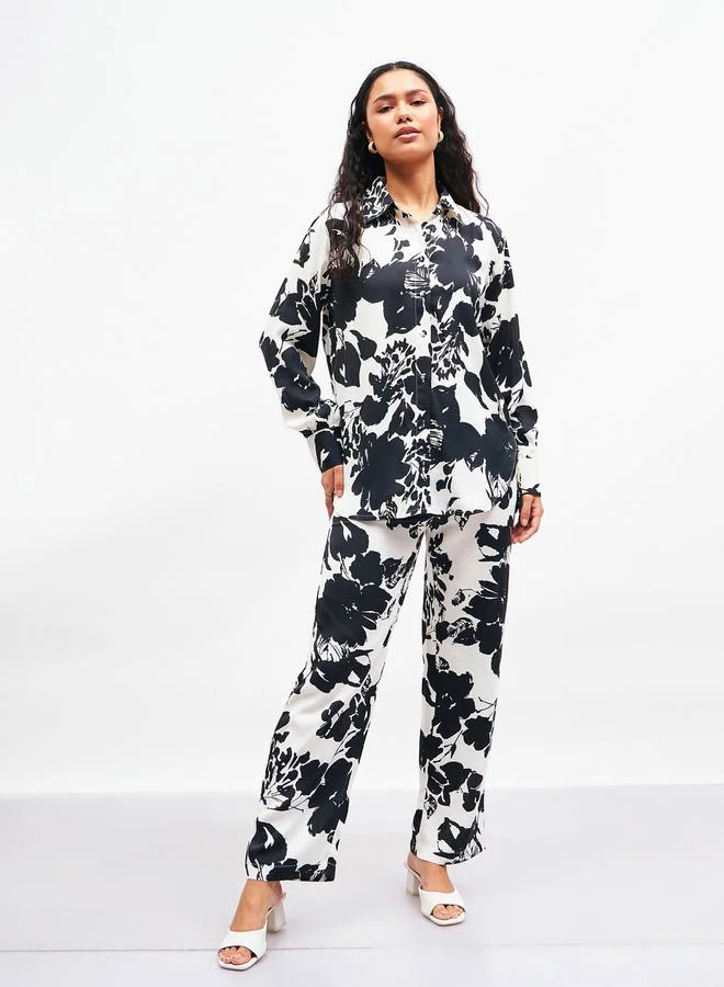 ساسافراس Floral Print Longline Shirt & Trouser Co-Ords by Styli