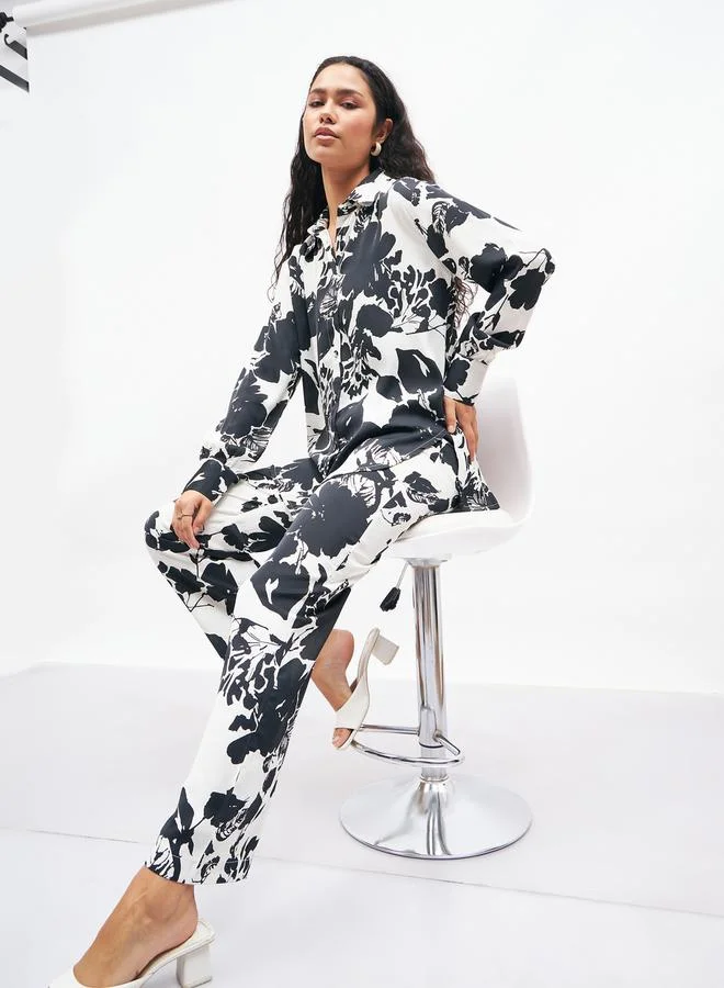 ساسافراس Floral Print Longline Shirt & Trouser Co-Ords by Styli