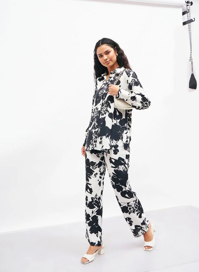 ساسافراس Floral Print Longline Shirt & Trouser Co-Ords by Styli