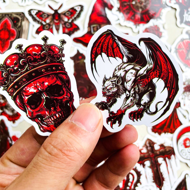 PIGBIT 50PCS Gothic Horror Stickers â€“ Dark Red Medieval Skull Witch Vampire Stickers for Scrapbooking, Journaling, Laptop, Halloween Aesthetic Decor, Waterproof Vinyl Gothic Sticker Pack - Image 3