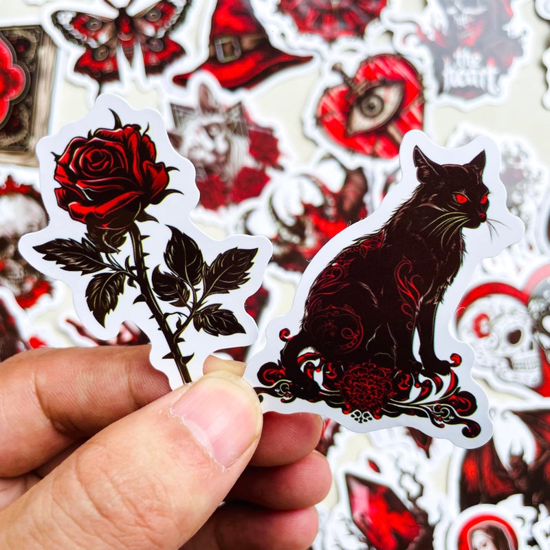 PIGBIT 50PCS Gothic Horror Stickers â€“ Dark Red Medieval Skull Witch Vampire Stickers for Scrapbooking, Journaling, Laptop, Halloween Aesthetic Decor, Waterproof Vinyl Gothic Sticker Pack - Image 2