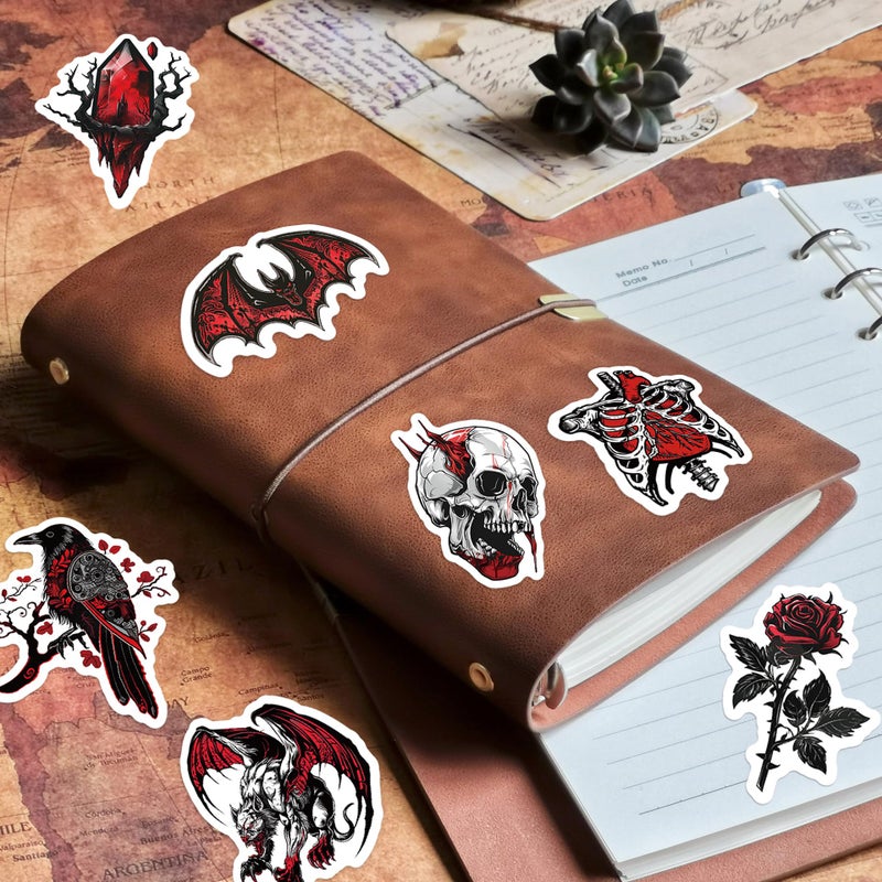 PIGBIT 50PCS Gothic Horror Stickers â€“ Dark Red Medieval Skull Witch Vampire Stickers for Scrapbooking, Journaling, Laptop, Halloween Aesthetic Decor, Waterproof Vinyl Gothic Sticker Pack - Image 5