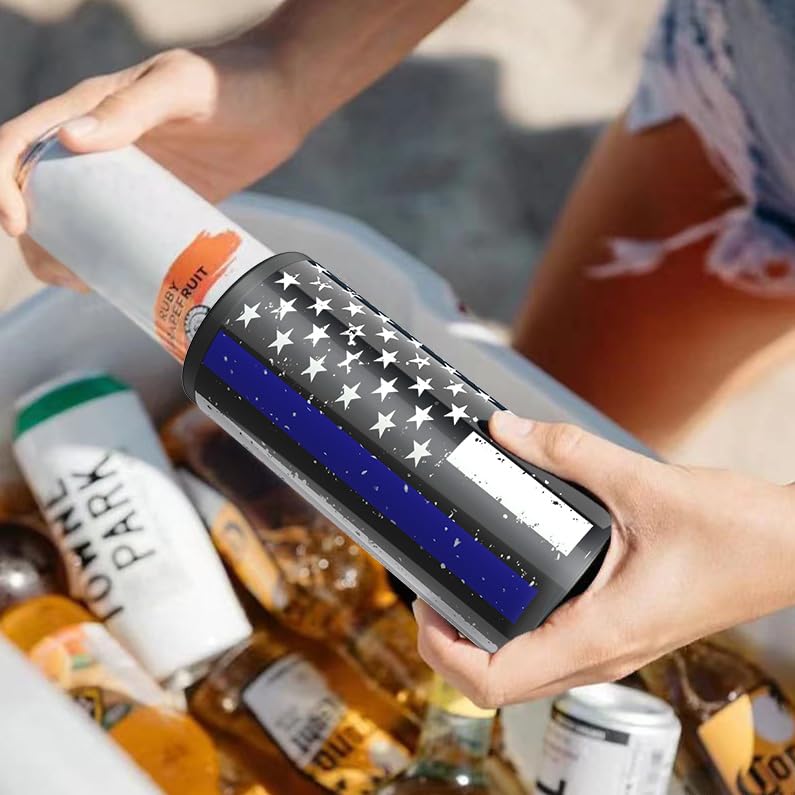 TILUCK Skinny Can Cooler for Slim Beer & Hard Seltzer, Stainless Steel, Doucle-Walled Stainless Steel Insulated Slim Cans, Standard 12 oz (Black U.S. Flag) - Image 5