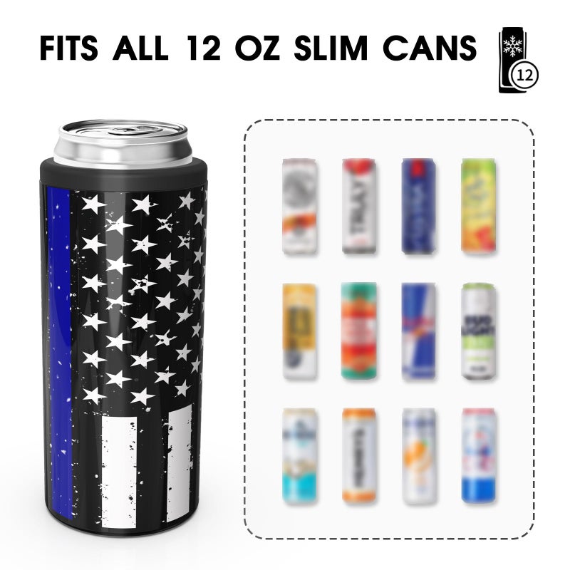 TILUCK Skinny Can Cooler for Slim Beer & Hard Seltzer, Stainless Steel, Doucle-Walled Stainless Steel Insulated Slim Cans, Standard 12 oz (Black U.S. Flag) - Image 3