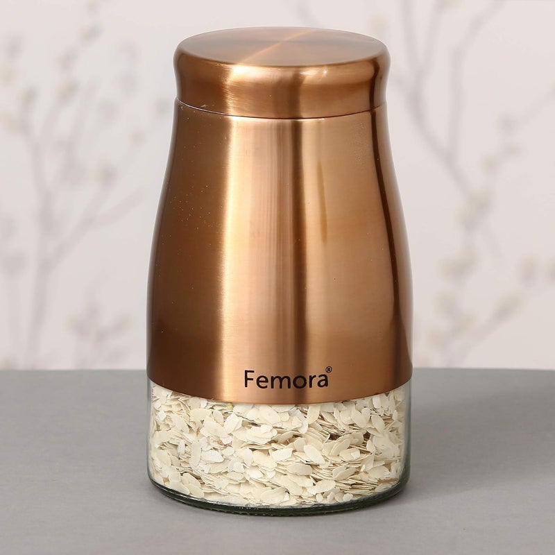 Femora Copper Metallic Clear Glass Jars | See Through Bottom Jar | 1 Year Warranty | Airtght | Jars for Snacks, Fry Food, Masala, Spice, Pickles, Cookies |1300 ML | Set Of 2 | Copper - Image 5