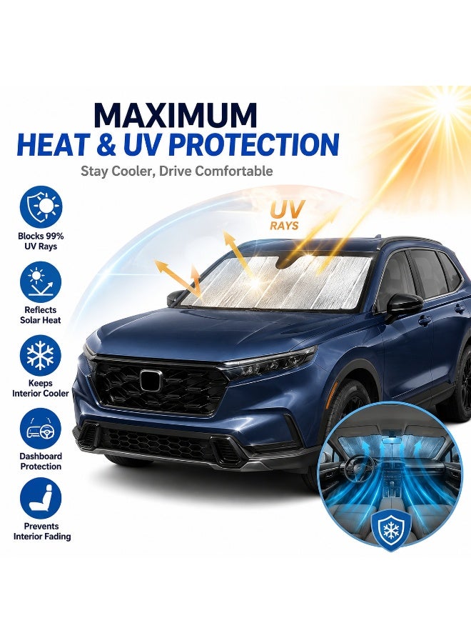 Lukadah Car Windshield Sun Shade, Foldable Reflective Front Windshield Sunshade for Cars, SUVs & Trucks, UV Block Heat Shield Sun Protector, Accordion Style Foldable Sun Visor, Keeps Vehicle Interior Cool - Image 2