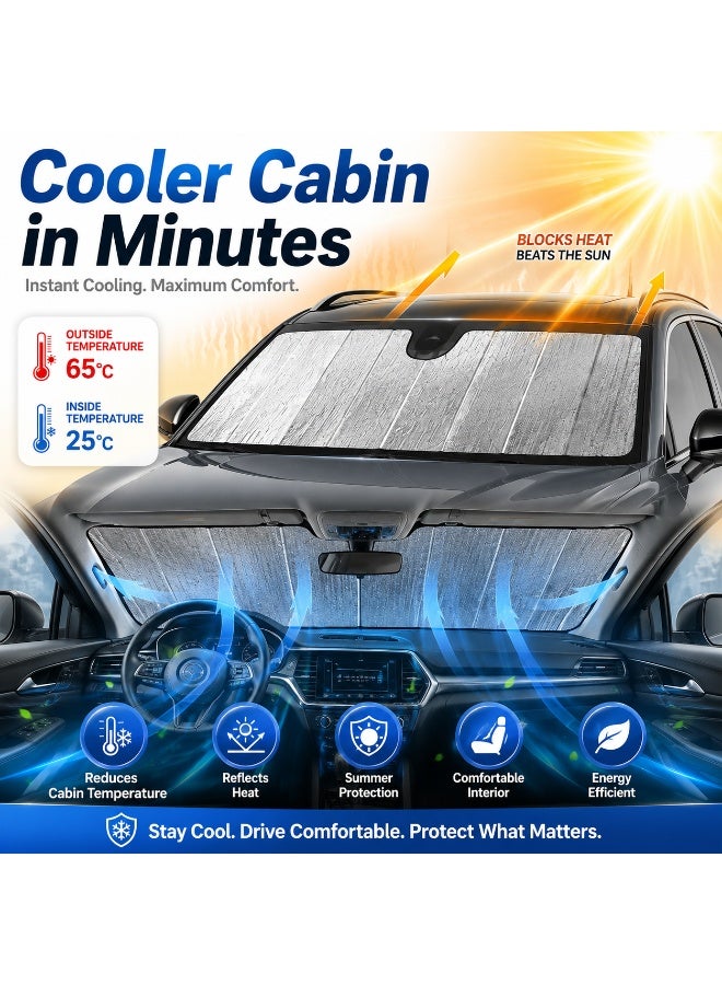 Lukadah Car Windshield Sun Shade, Foldable Reflective Front Windshield Sunshade for Cars, SUVs & Trucks, UV Block Heat Shield Sun Protector, Accordion Style Foldable Sun Visor, Keeps Vehicle Interior Cool - Image 3