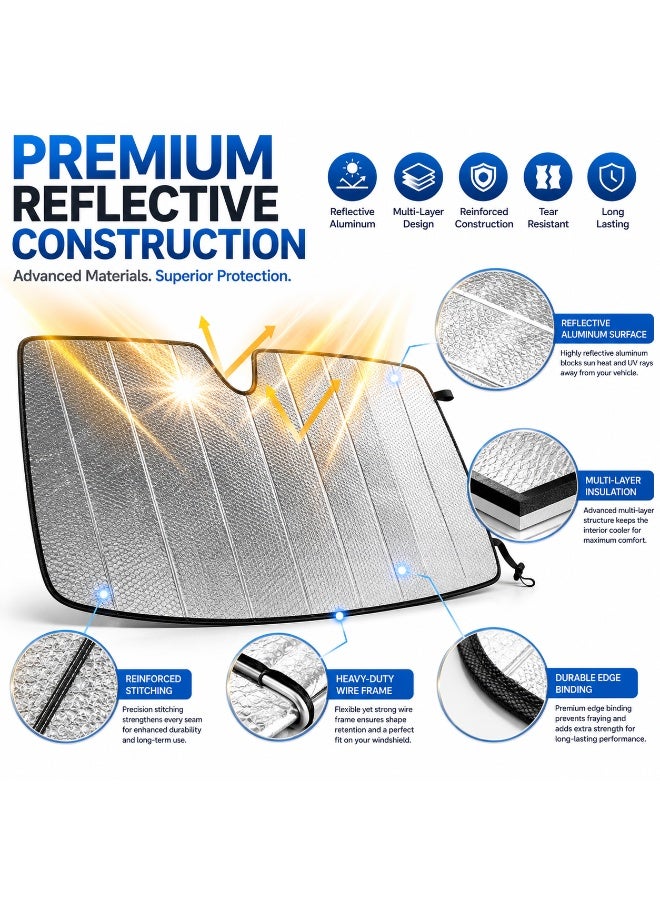 Lukadah Car Windshield Sun Shade, Foldable Reflective Front Windshield Sunshade for Cars, SUVs & Trucks, UV Block Heat Shield Sun Protector, Accordion Style Foldable Sun Visor, Keeps Vehicle Interior Cool - Image 4