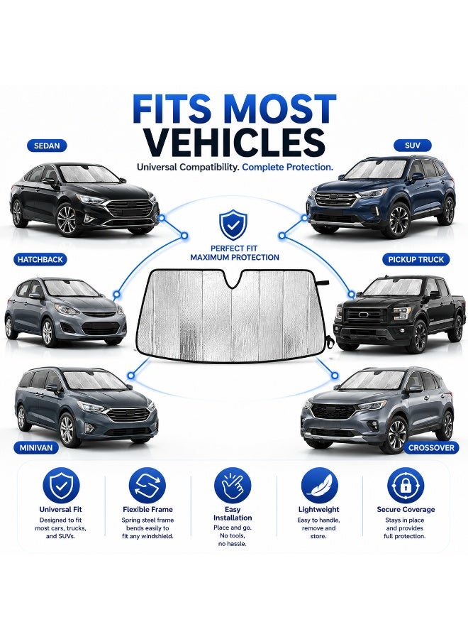 Lukadah Car Windshield Sun Shade, Foldable Reflective Front Windshield Sunshade for Cars, SUVs & Trucks, UV Block Heat Shield Sun Protector, Accordion Style Foldable Sun Visor, Keeps Vehicle Interior Cool - Image 5