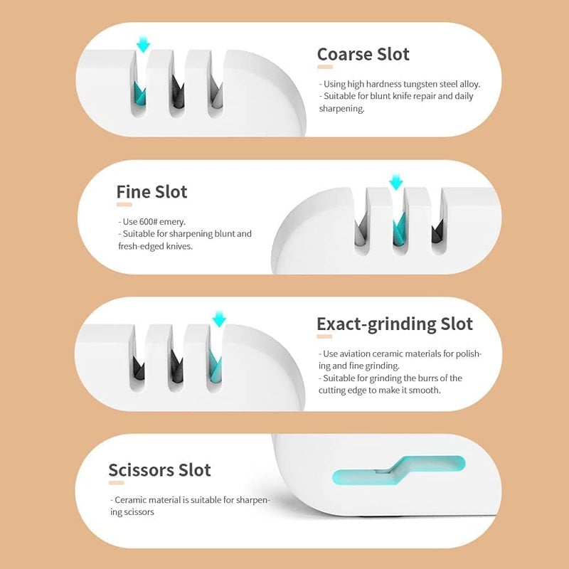 Aerbee 4 in 1 Knife Sharpener, Kitchen Manual Knife Sharpener Scissors Sharpener, Quickly Sharpen All Kinds of Kitchen Knives, Steel Knives, Scissors, Boning Knives - Image 2