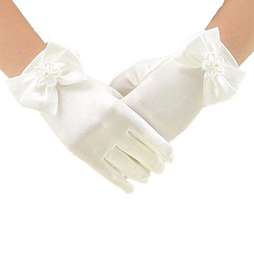 DreamHigh Baby Girl's Stretch Satin Dress Gloves (Ivory) - Image 5