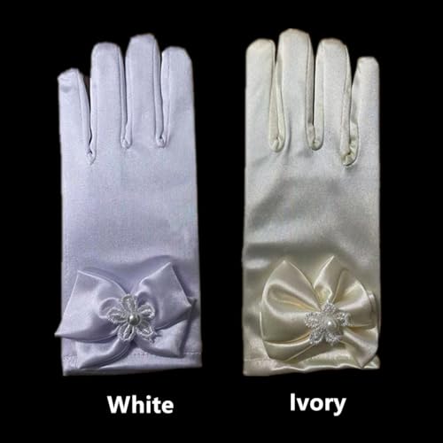 DreamHigh Baby Girl's Stretch Satin Dress Gloves (Ivory) - Image 2