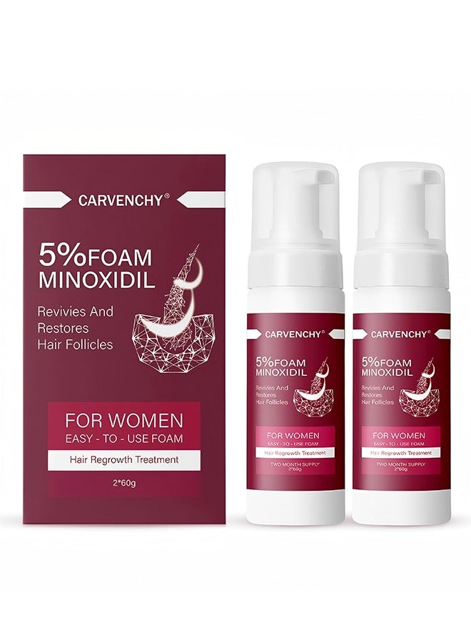 CARVENCHY 5% Minoxidil Foam for Hair Thinning and Hair Loss, Revivies and Restores Hair Follicles, Hair Growth Treatment for Thicker and Fuller Hair, Easy to Use Foam, 2 Pack of 60g - Image 1