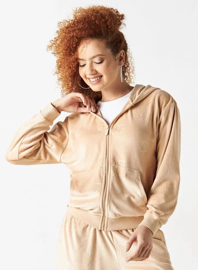 Hello Kitty Detail Zip Through Hoodie with Kangaroo Pocket