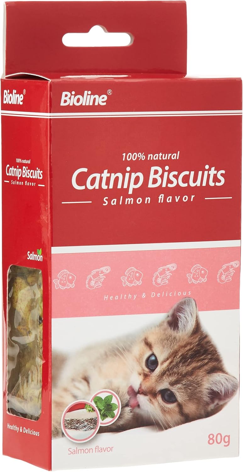Bioline Catnip Biscuits Salmon Flavor Cat Treats 80g - Image 1