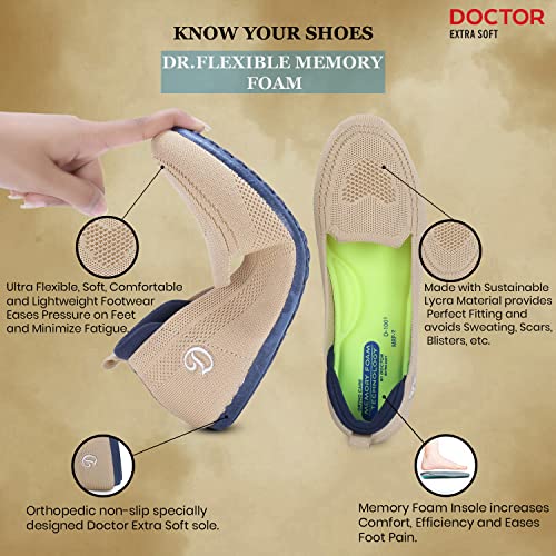 DOCTOR EXTRA SOFT Flexible Memory Foam Women's Shoes for Walking Gym Training | Casual Sports,Slip-On,Lightweight Lace up Jutis Bellies Classy Ballerina for Ladies and Girls New-D-1003 Beige - Image 2