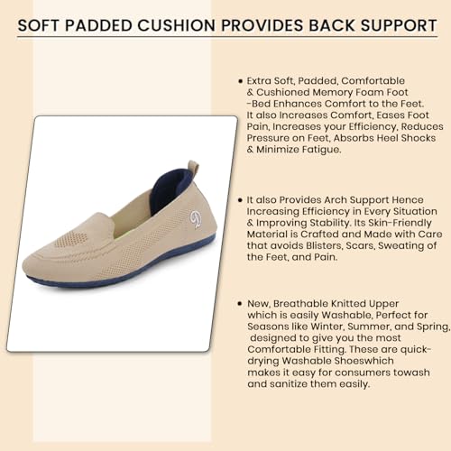 DOCTOR EXTRA SOFT Flexible Memory Foam Women's Shoes for Walking Gym Training | Casual Sports,Slip-On,Lightweight Lace up Jutis Bellies Classy Ballerina for Ladies and Girls New-D-1003 Beige - Image 4