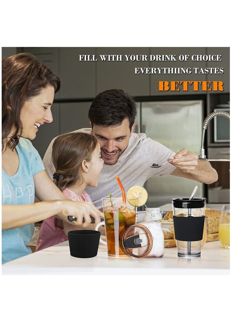Y&D Tumbler with Lid and Straw, Leakproof Glass Cups Lids Straws, 3-Way to Drink Drinking Glasses, Iced Coffee Cup Silicone Sleeve Tumbler, Boba for Travel Office Home Picnic (black)  - Image 2