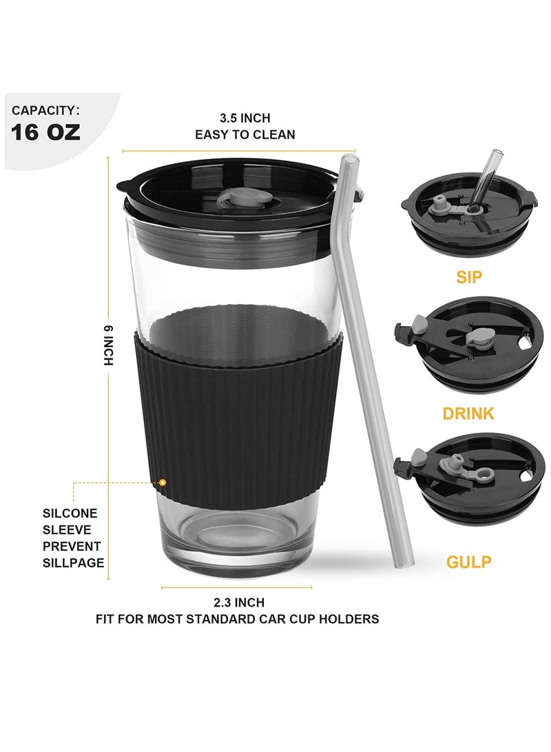 Y&D Tumbler with Lid and Straw, Leakproof Glass Cups Lids Straws, 3-Way to Drink Drinking Glasses, Iced Coffee Cup Silicone Sleeve Tumbler, Boba for Travel Office Home Picnic (black)  - Image 5
