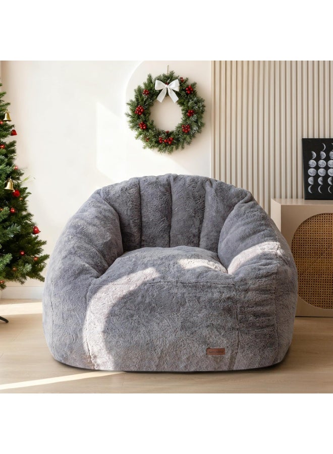 Organized Home Large Beanbag Chair For Adults And Children Faux Fur Shell Shaped Large Chair With Fillin Padded Large Accent Sofa Casual Floor Sofa Suitable For Playing Reading Gray - Image 1