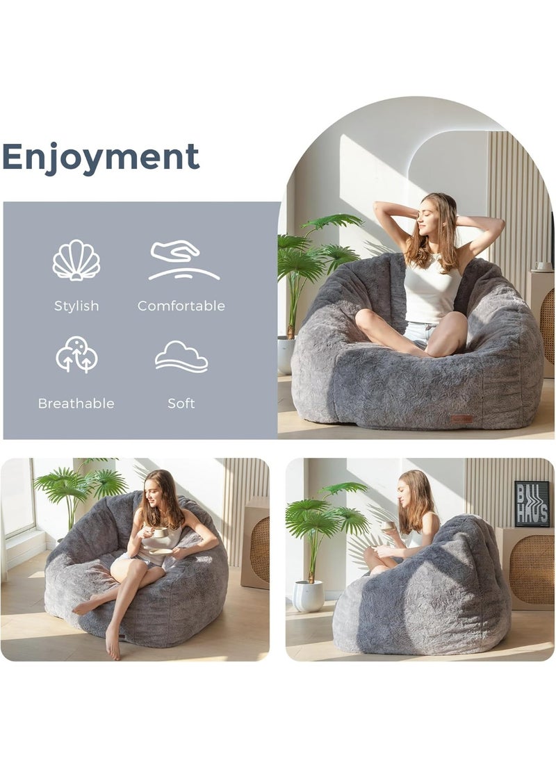 Organized Home Large Beanbag Chair For Adults And Children Faux Fur Shell Shaped Large Chair With Fillin Padded Large Accent Sofa Casual Floor Sofa Suitable For Playing Reading Gray - Image 2