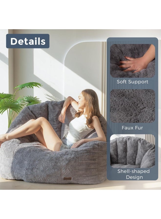 Organized Home Large Beanbag Chair For Adults And Children Faux Fur Shell Shaped Large Chair With Fillin Padded Large Accent Sofa Casual Floor Sofa Suitable For Playing Reading Gray - Image 3