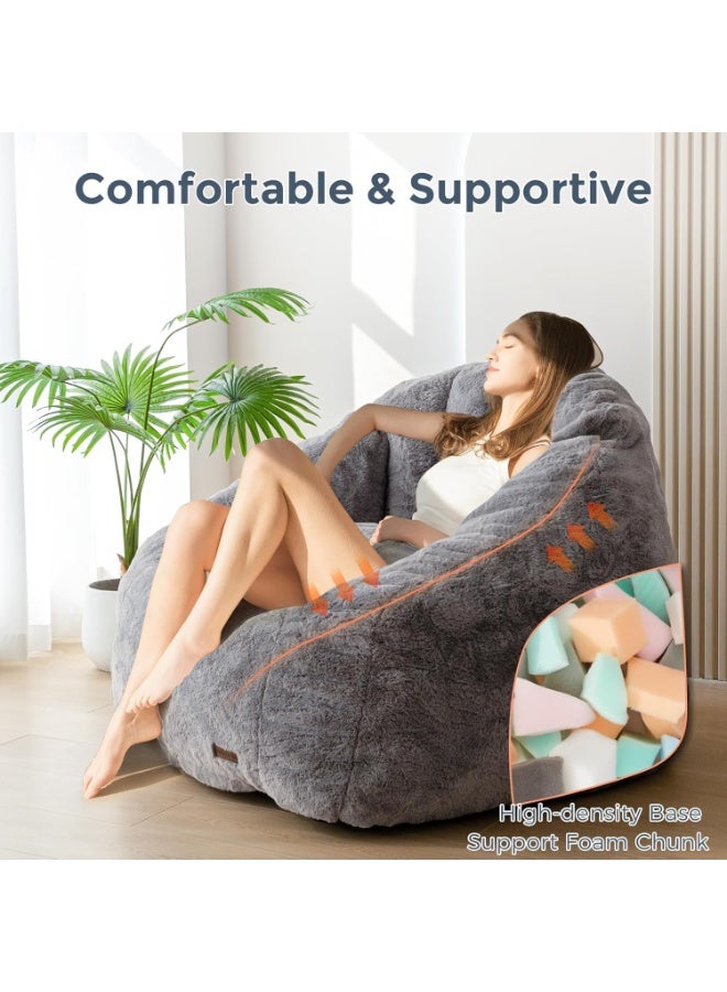 Organized Home Large Beanbag Chair For Adults And Children Faux Fur Shell Shaped Large Chair With Fillin Padded Large Accent Sofa Casual Floor Sofa Suitable For Playing Reading Gray - Image 4