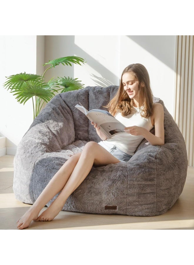 Organized Home Large Beanbag Chair For Adults And Children Faux Fur Shell Shaped Large Chair With Fillin Padded Large Accent Sofa Casual Floor Sofa Suitable For Playing Reading Gray - Image 5